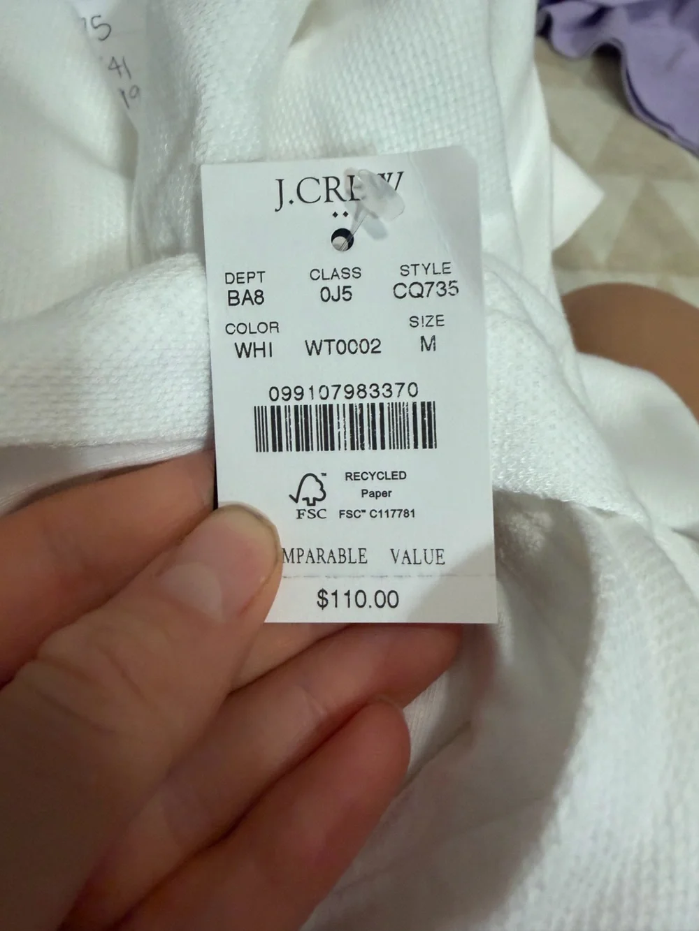 J crew white Performance bird's-eye hoodie